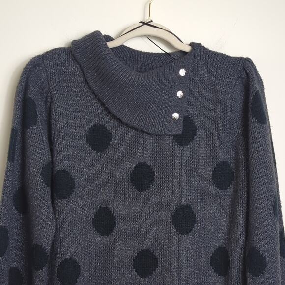 Gray and Black Polka Pullover Sweater Balloon Sleeves Women's XL - Picture 3 of 9